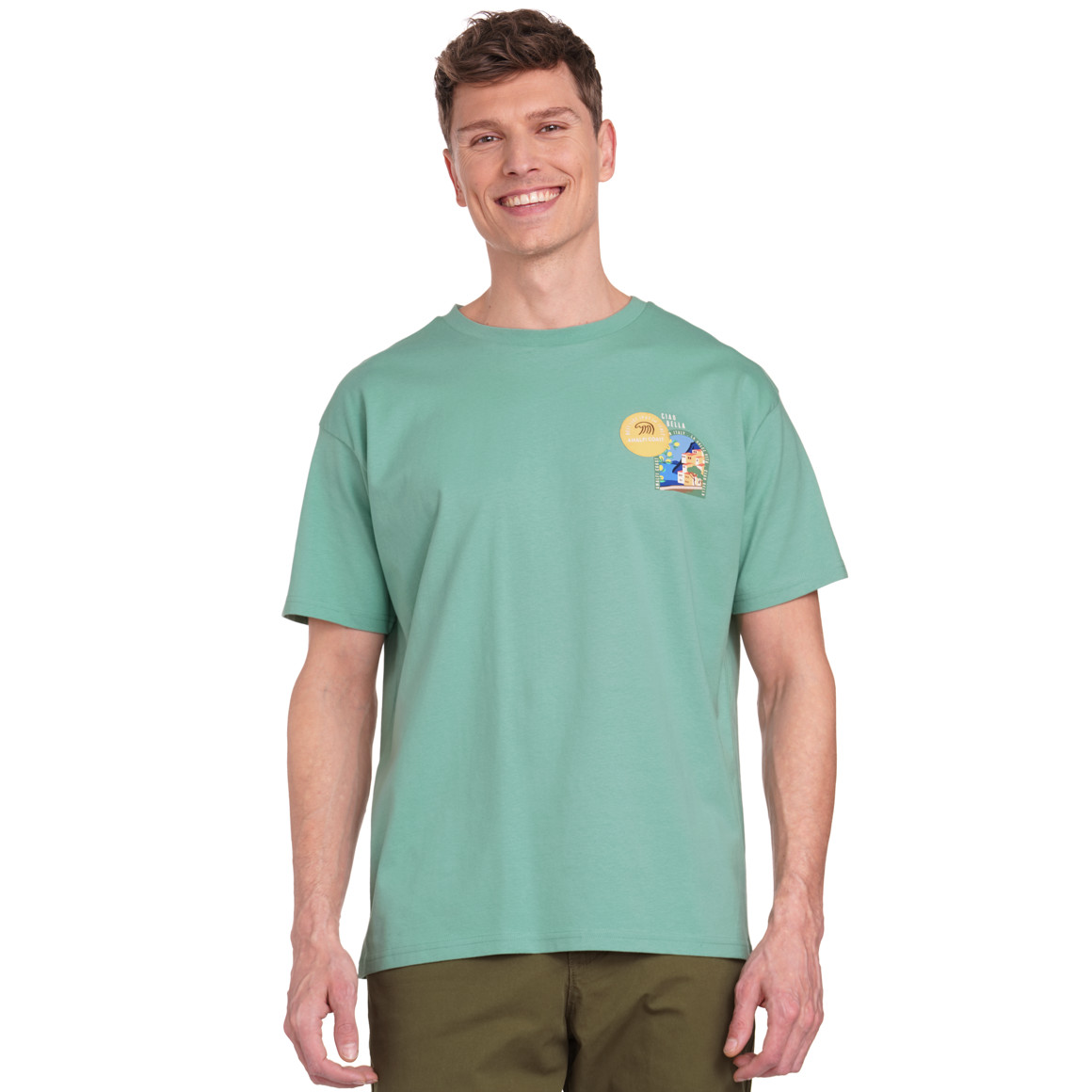 Jonas Nielsen Herren T-Shirt mit Prints und Aufnäher grün