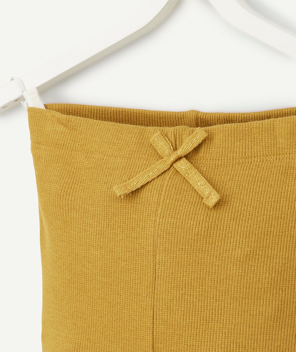 LEGGING CÔTELÉ FILLE EN COTON BIO VERT OLIVE AVEC NOEUD COULEUR DORÉE