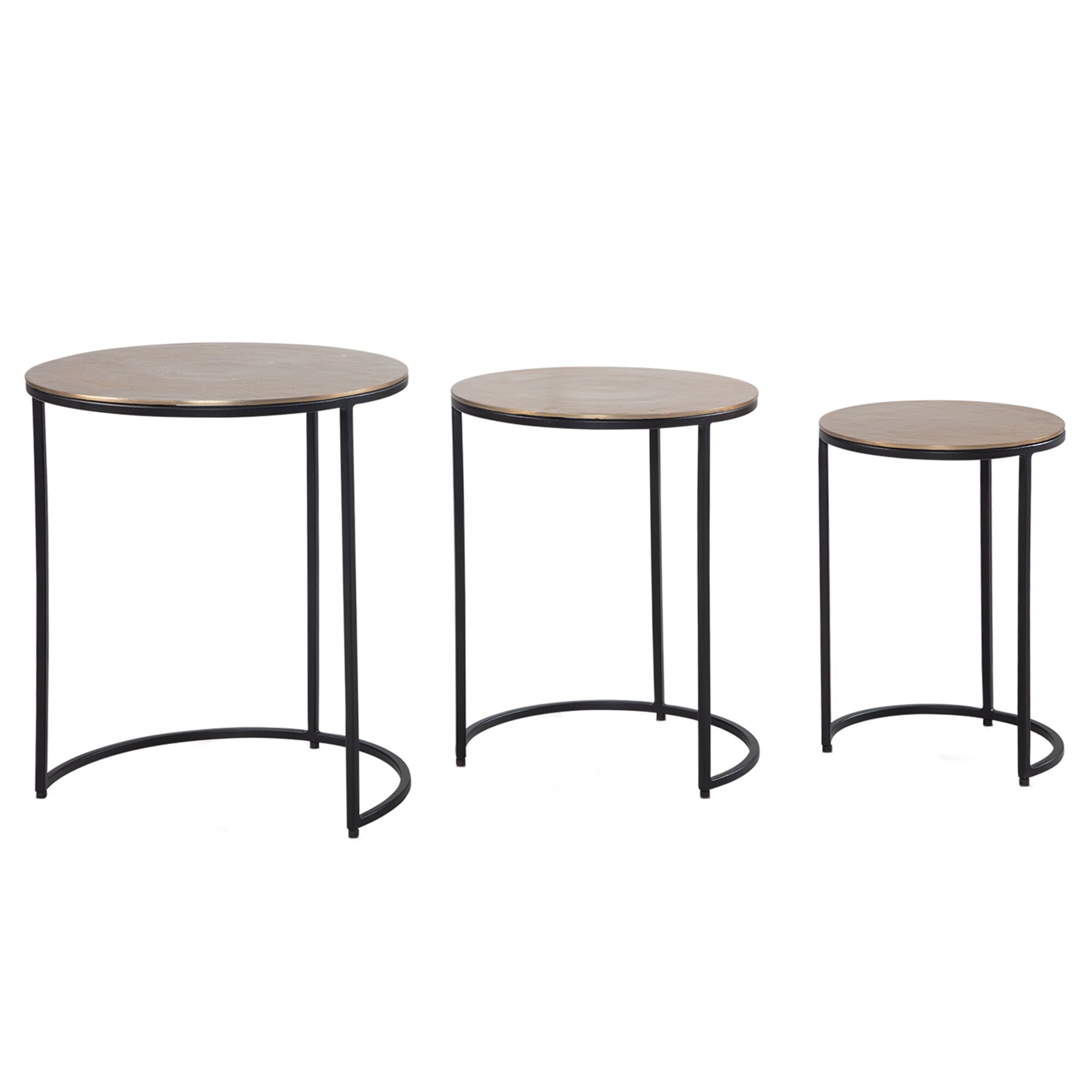 KADIMA DESIGN Eleganter Satztisch Metall Rund, 3er Set, Aluminium Gold/Schwarz