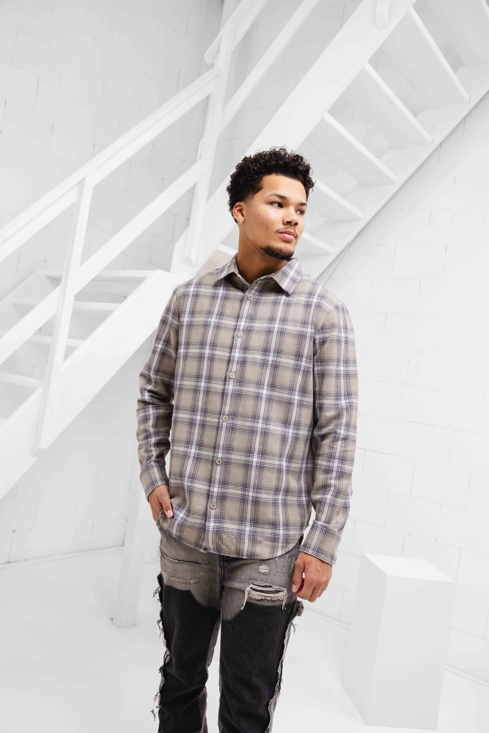 Pure Path Twill Checked Overhemd Heren Bruin