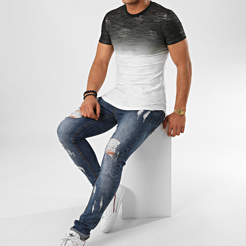 Tee Shirt Oversize Slim Fit T2072 Noir Blanc Dégradé