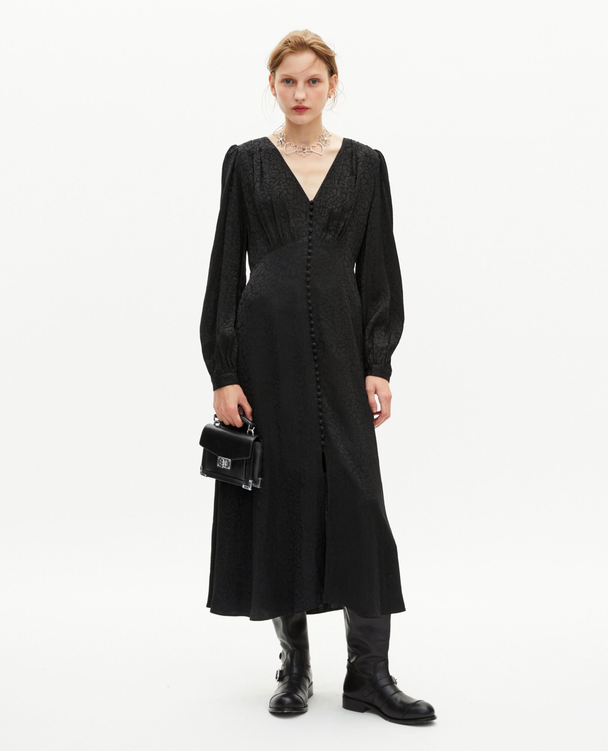 Robe longue en jacquard léopard noire