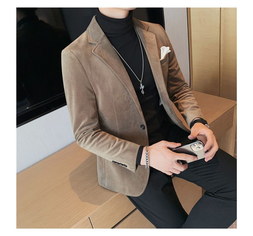 Deepwood - Effen fluwelen blazer met één knoop