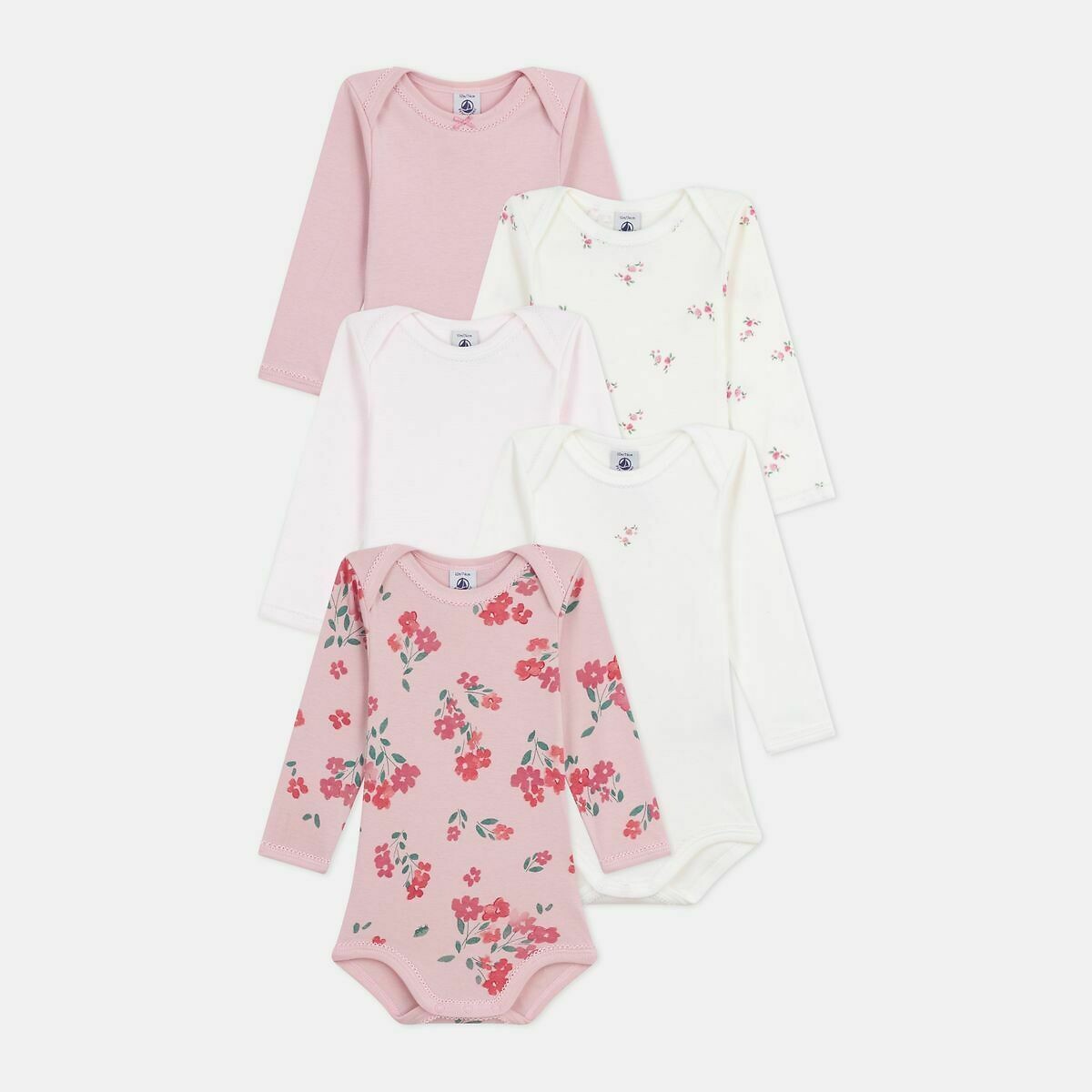 PETIT BATEAU<br>Conjunto de 5 bodies de manga comprida