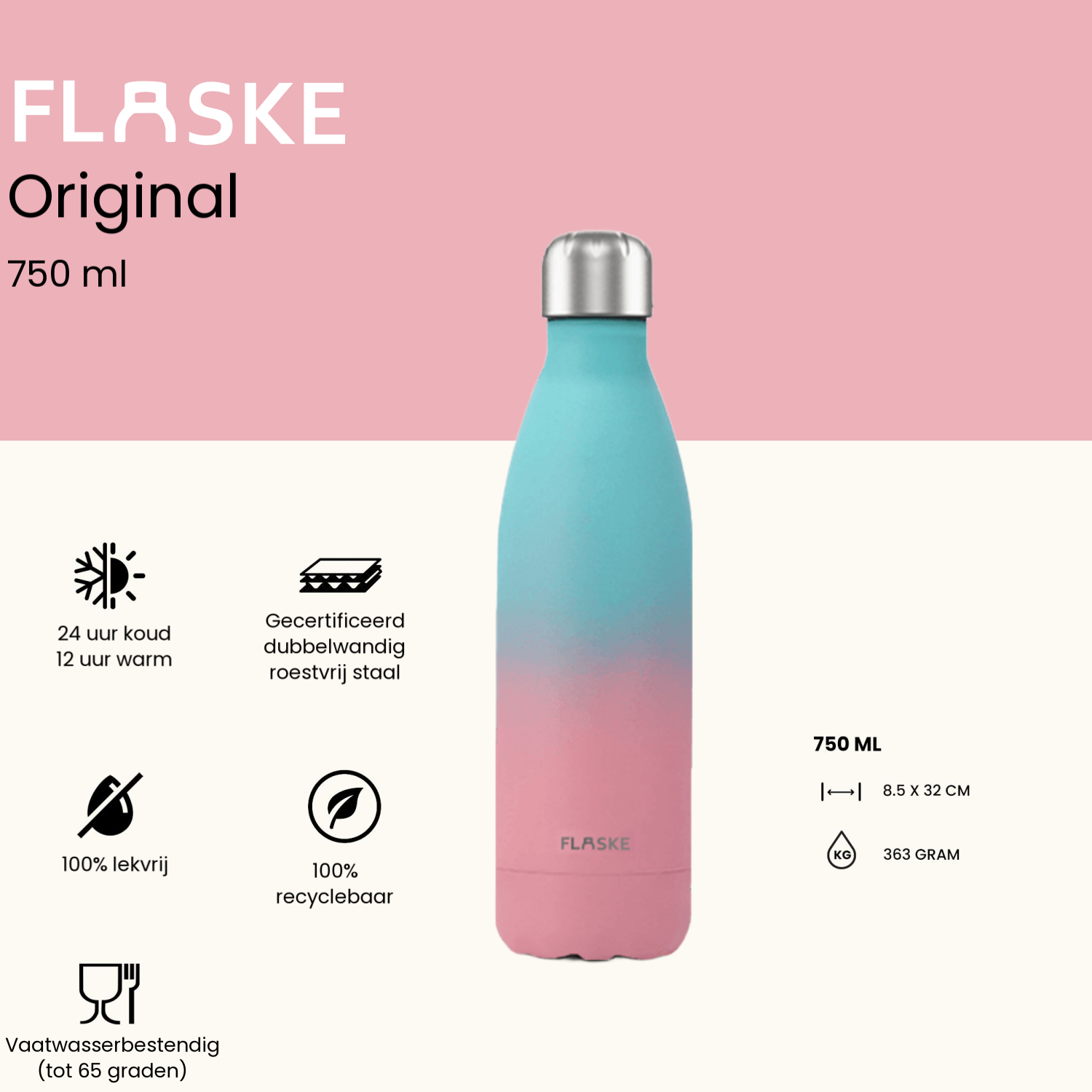 Flaske 750 ml  rvs drinkfles - gradient spring