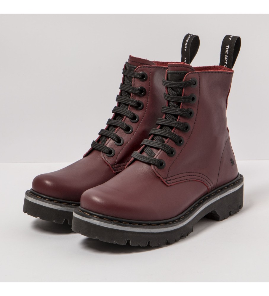 Botas de tornozelo em couro borgonha Art