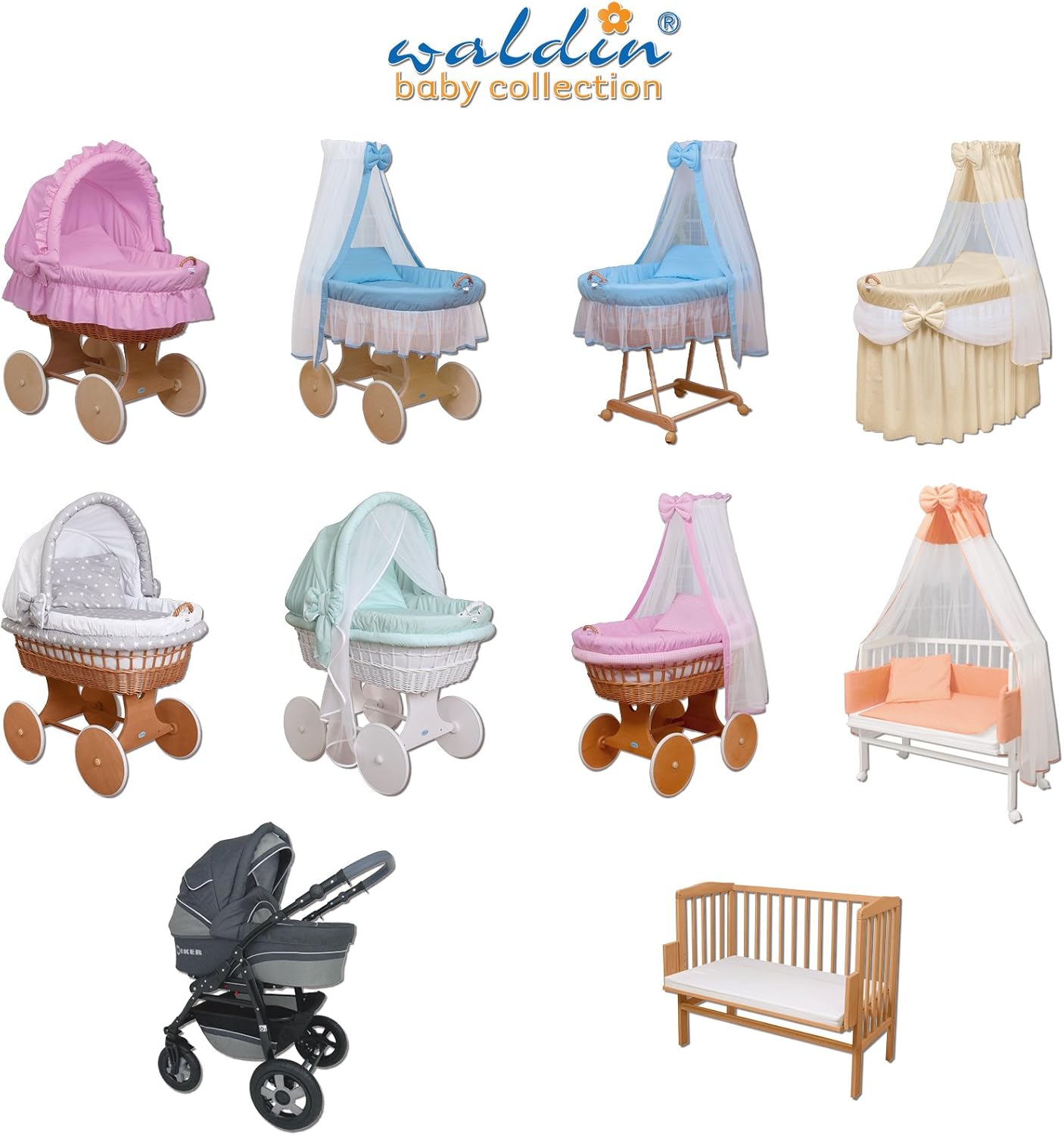 WALDIN - Parc pour bébé - environ 100 x 100 cm, HÊTRE MASSIF, réglable en hauteur, 2 motifs au choix, naturel non traité, couleur du tissu blanc/points gris