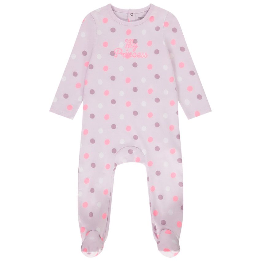 Dors-bien en coton imprimé pois pour bébé fille - Lilas