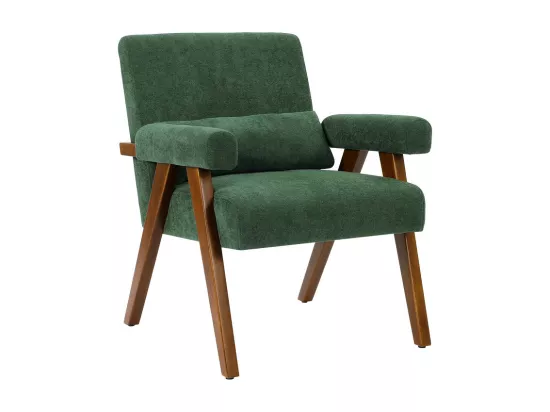 Fauteuil en Sherpa Vert - pieds en bois massif - avec accoudoirs rembourrés - charge max 125kg - 73x68x83cm