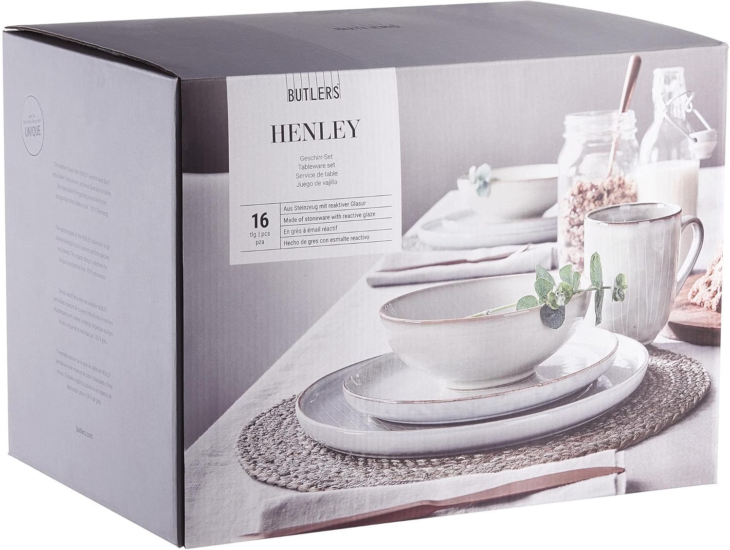 BUTLERS Geschirrset 4 Personen HENLEY Steinzeug Geschirr Set 16-tlg. Kombiservice | Tassen Schalen Kuchenteller Speiseteller | Landhausstill reaktive Glasur, Mikrowellen- & spülmaschinenfest