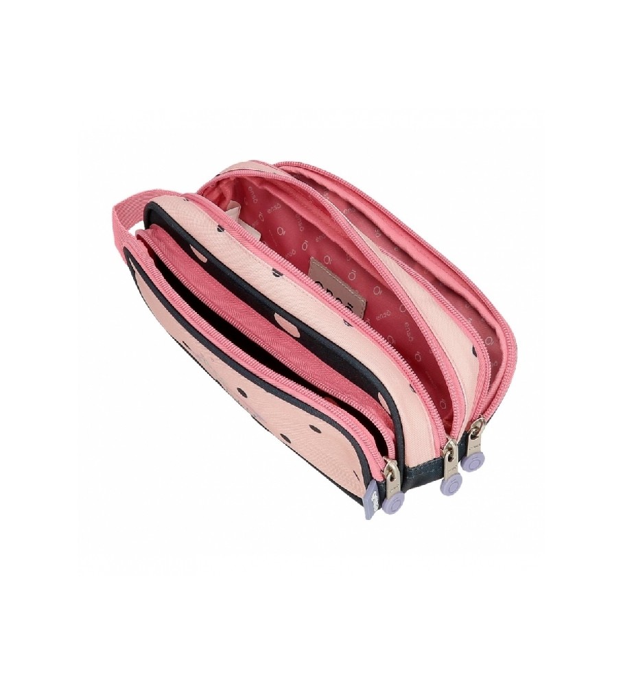 Estojo para lápis Enso rosa com três zíperes - 22x10x9cm -