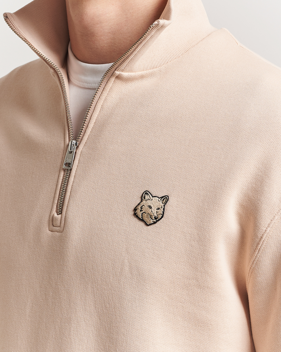 Maison Kitsuné Tonal Fox Head Half Zip Sweatshirt Smoke Beige