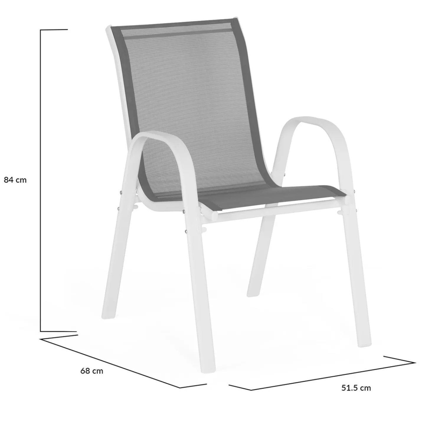 Salon de jardin MADRID table 150 CM et 6 chaises empilables blanc et gris