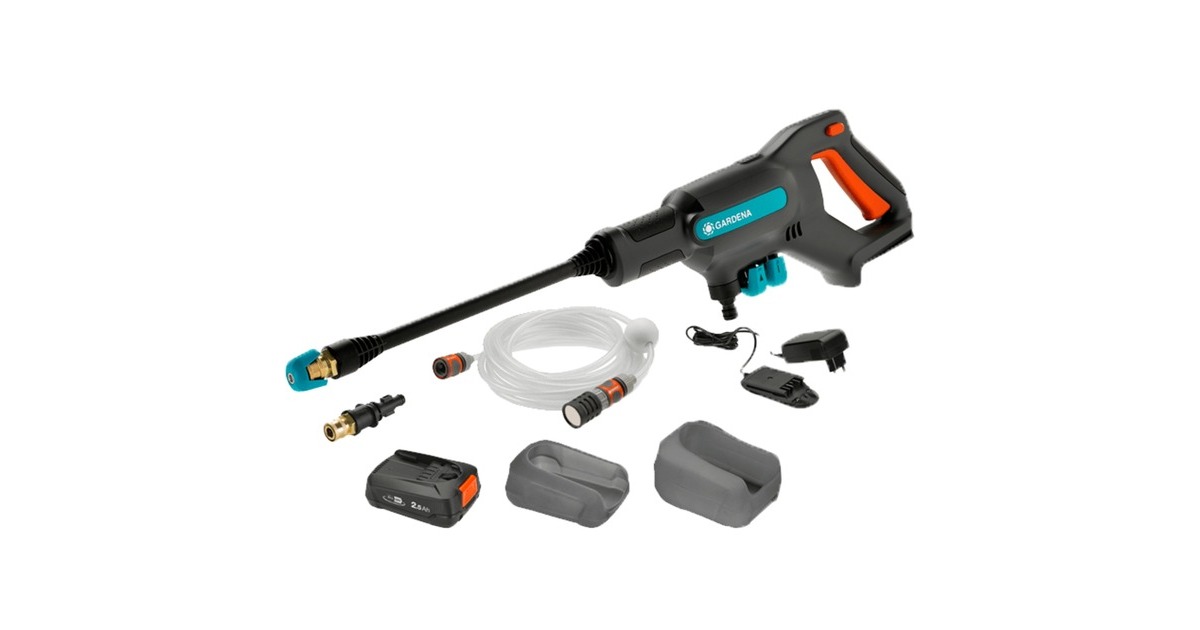 GARDENAAquaClean 24/18 V P4A kant-en-klare set drukreiniger  (Grijs/turquoise, 14800-20, Accu inbegrepen)