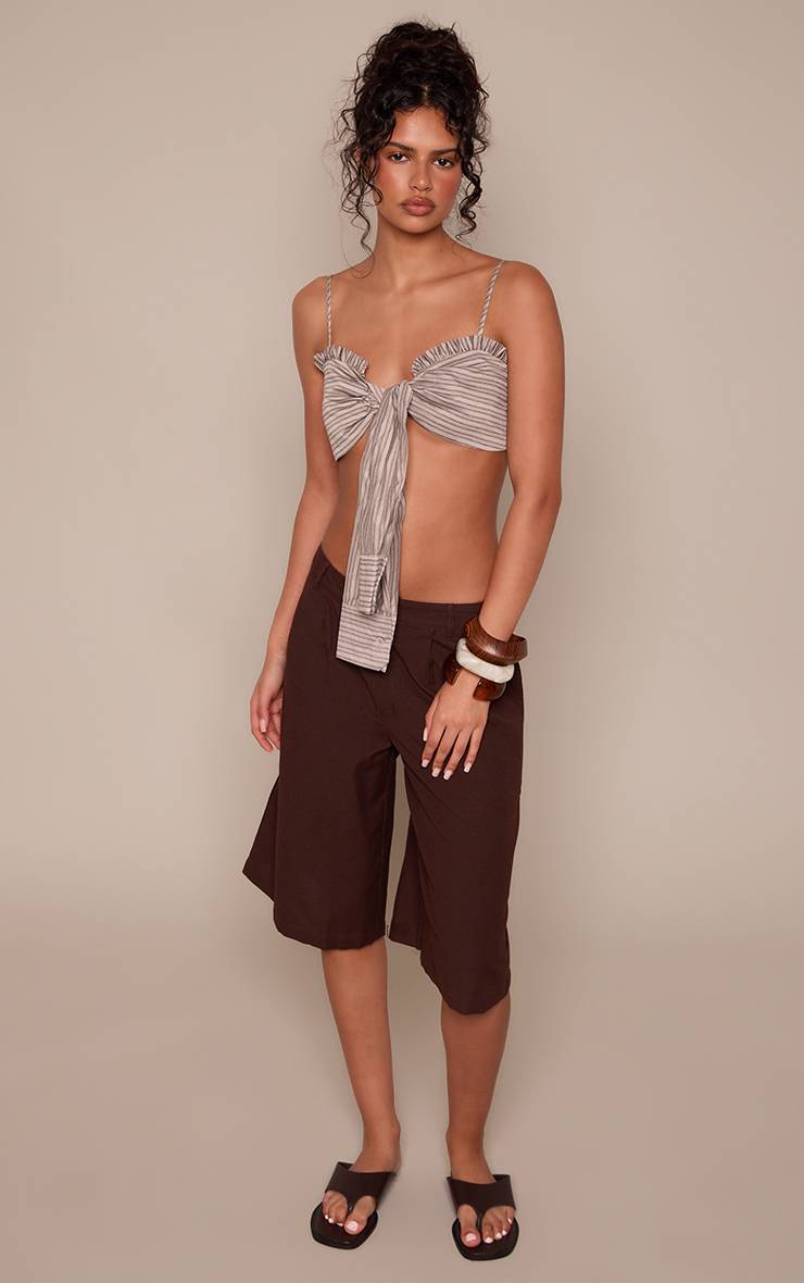 Gris Top À Bretelles Détail Chemise À Rayures