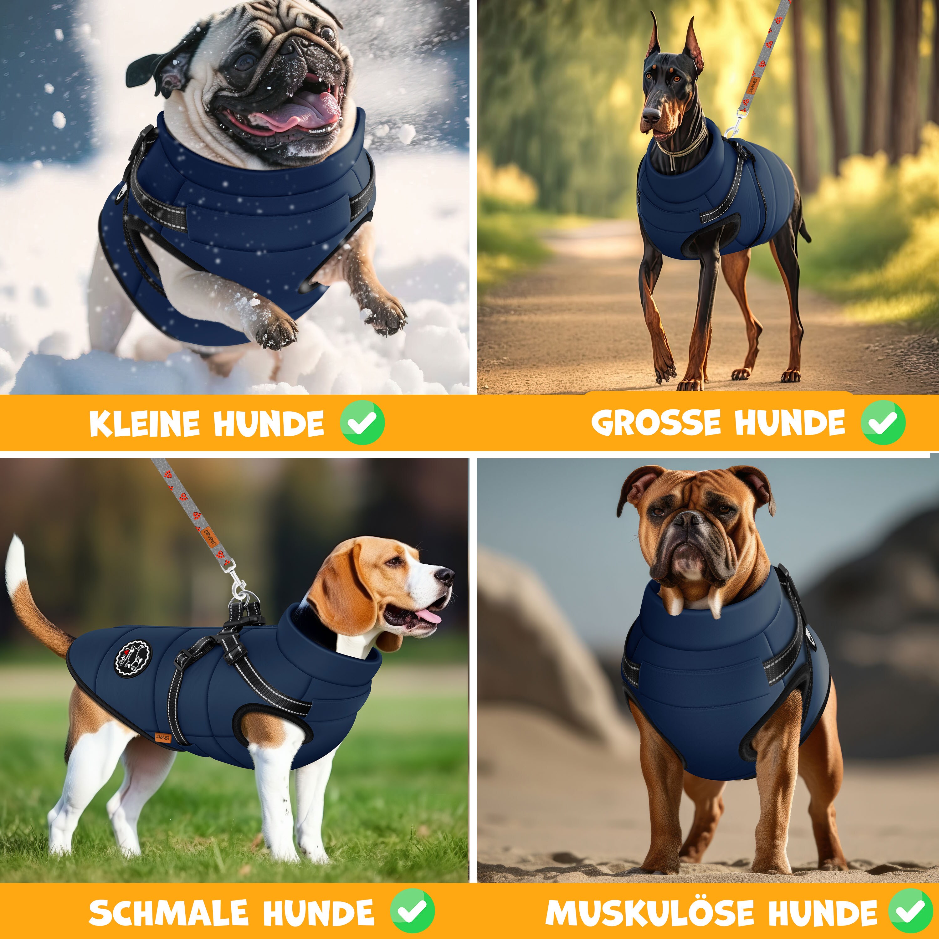 LOVPET® Hundejacke Hundemantel mit Geschirr, inkl. 45 Stück Kotbeutel + Spender, Hunde Winterweste gefüttert wasserdicht, Gepolsterte Weste Mit Brustgurt, Reflektoren, D-Ring