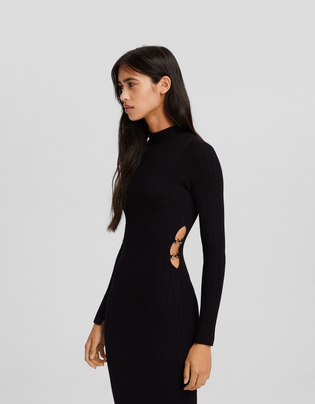 Vestido midi de malha com recorte lateral