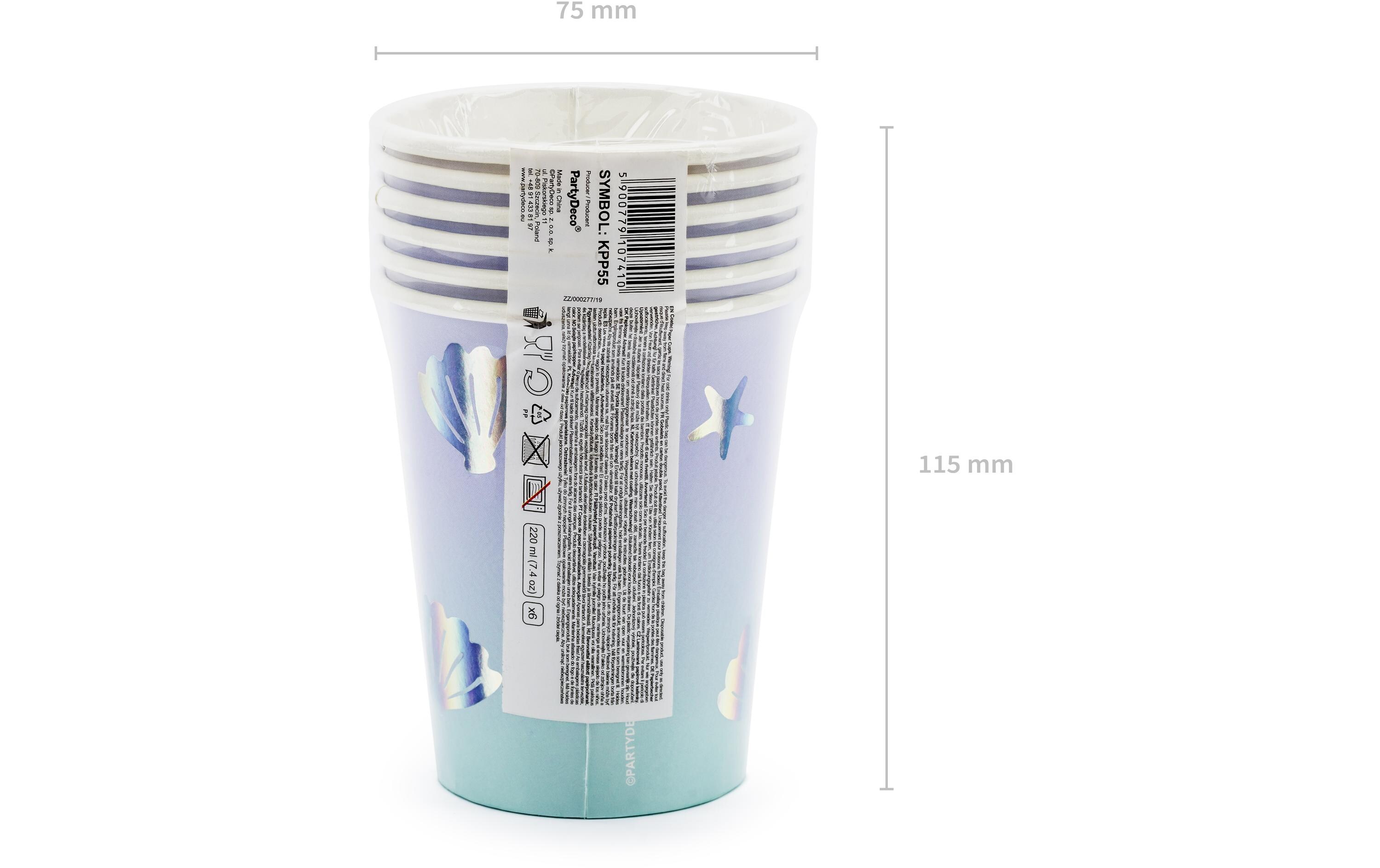 Einwegbecher Narwal 220 ml, 6 Stück, HellblauPappbecher für Partys