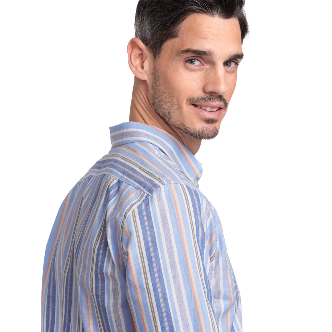 VanVaan Herren Hemd mit Leinenmix hellblau / weiss / orange