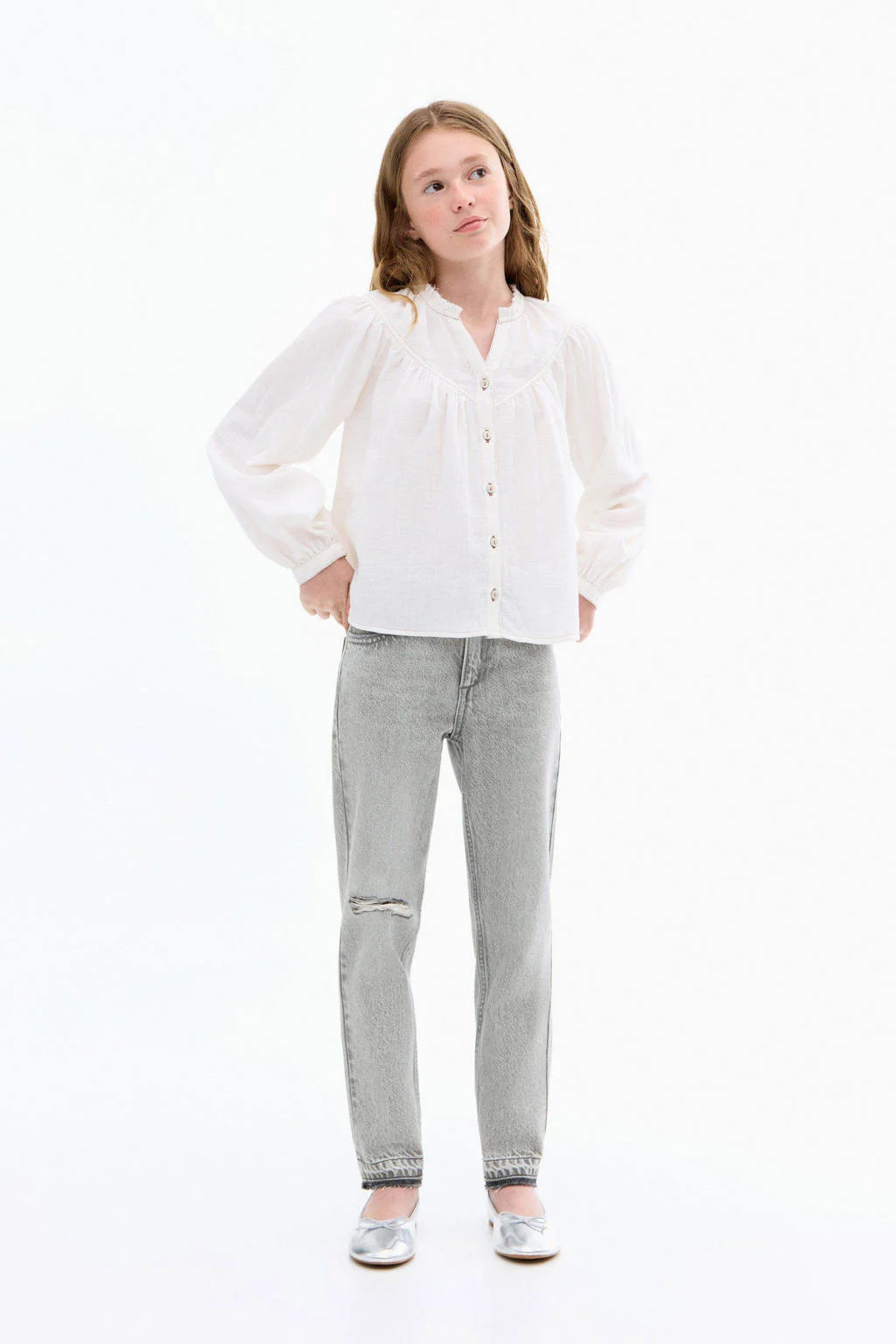 Mango Kids low waist mom jeans grey denim