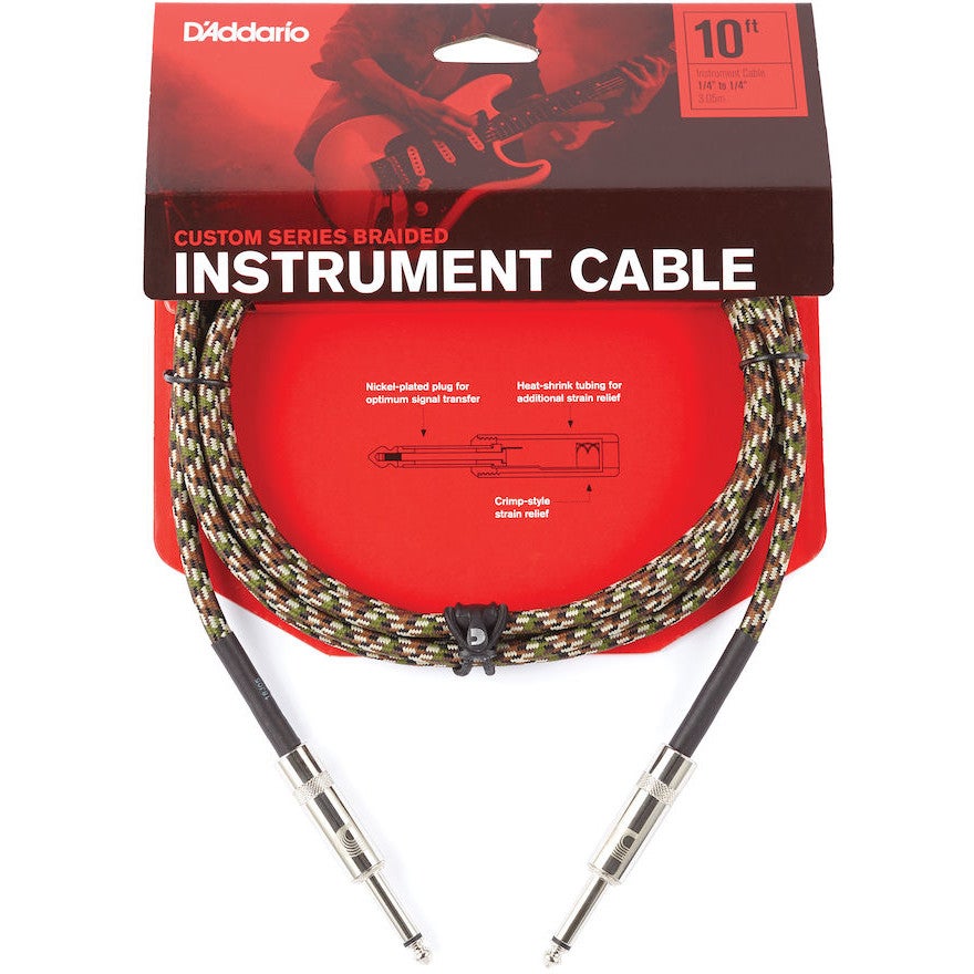 D'Addario PW-BG-10CF Braided instrumentkabel camouflage 10ft (3.05 m) recht-recht