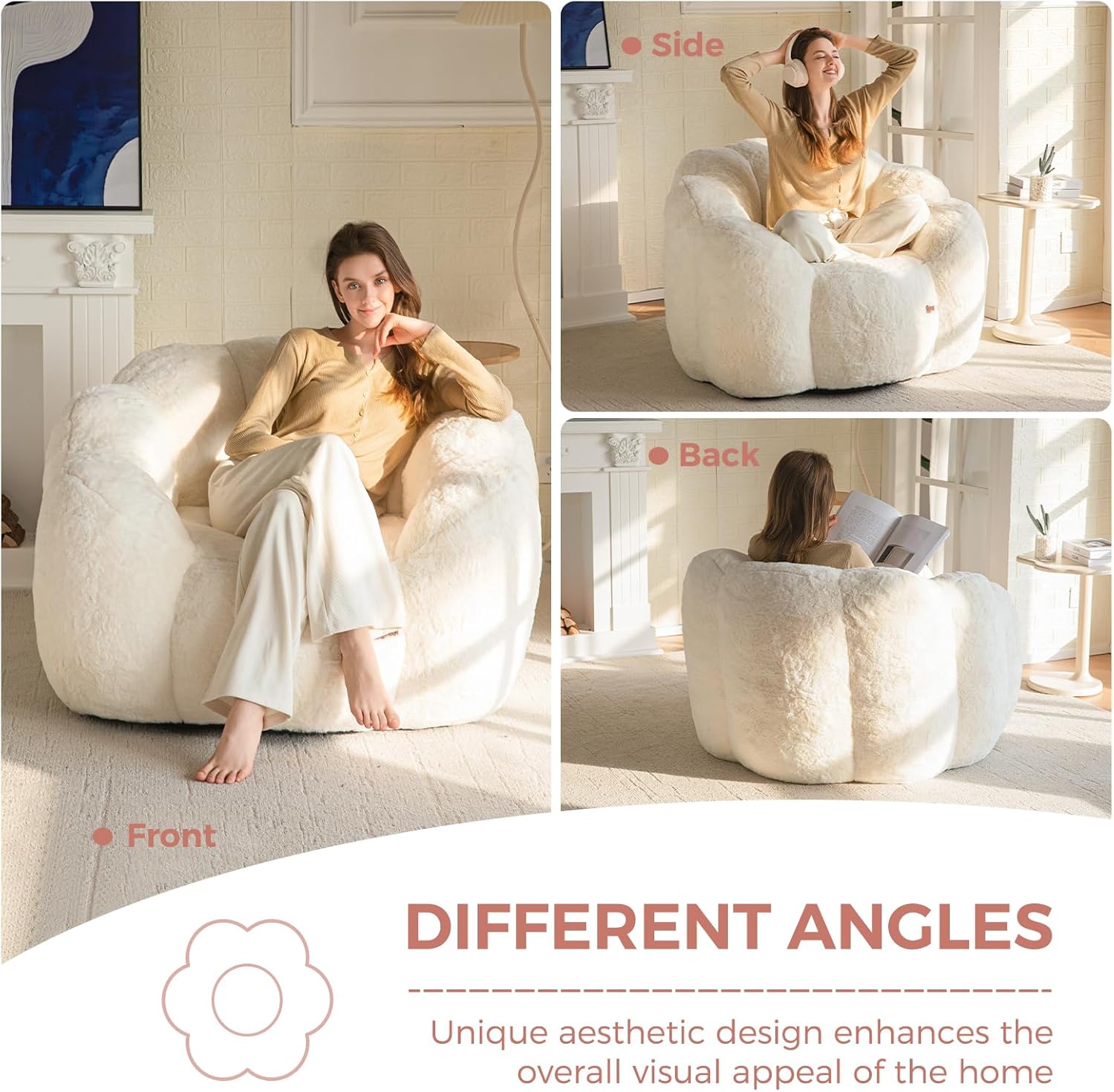 MAXYOYO Sitzsack Erwachsene, Floralförmige Bean Bag Sofa mit Memory-Foam Füllung, Weiches Kunstfell Sitzsack XXL für Wohnzimmer Schlafzimmer