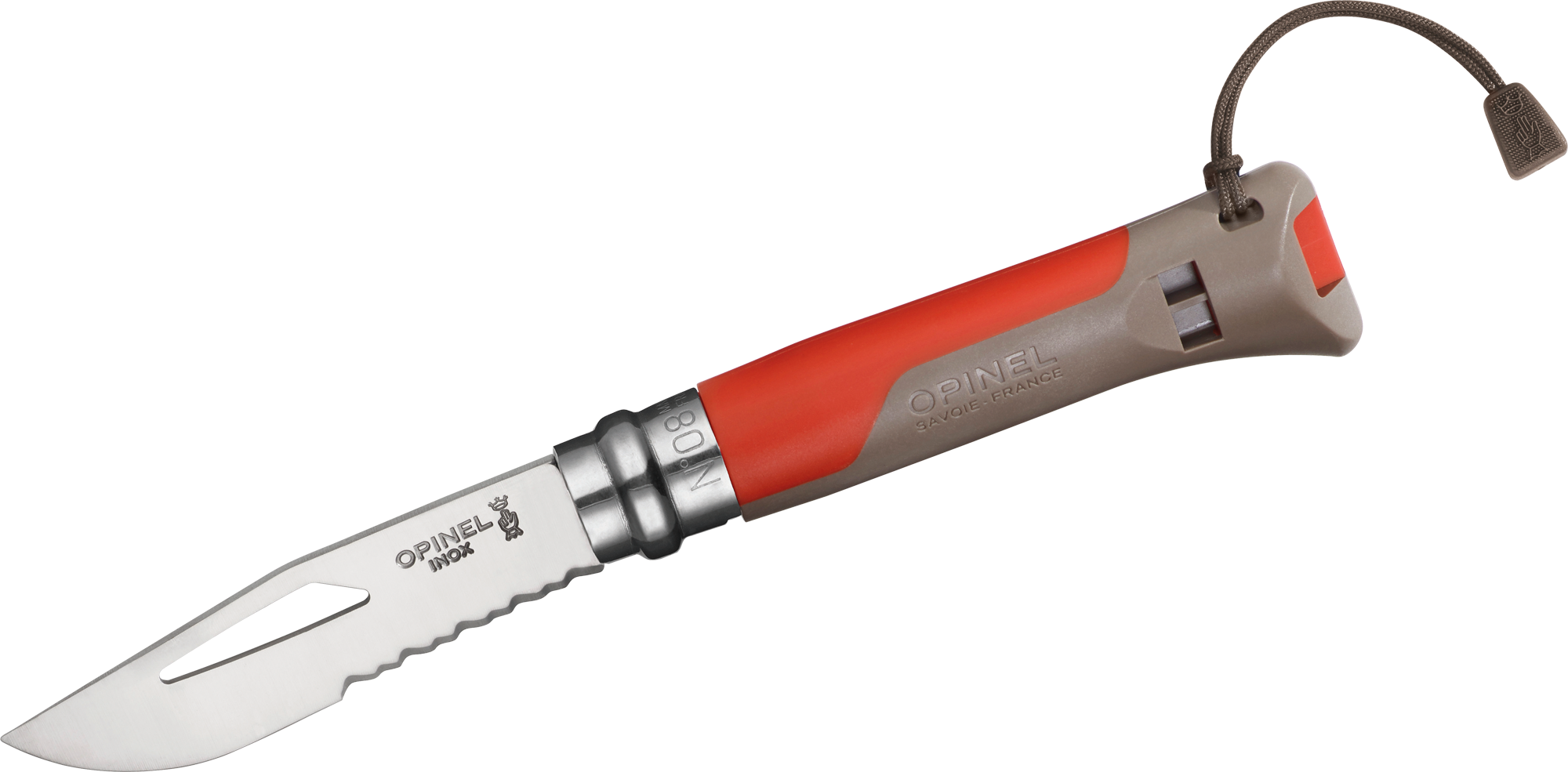 Opinel N°08 Outdoor Taschenmesser mit Signalpfeife Klingenlänge 8,5 cm rot