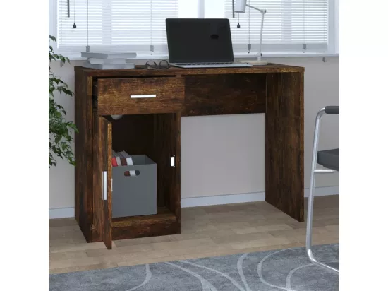 Bureau avec tiroir et armoire Chêne fumé 100x40x73 cm