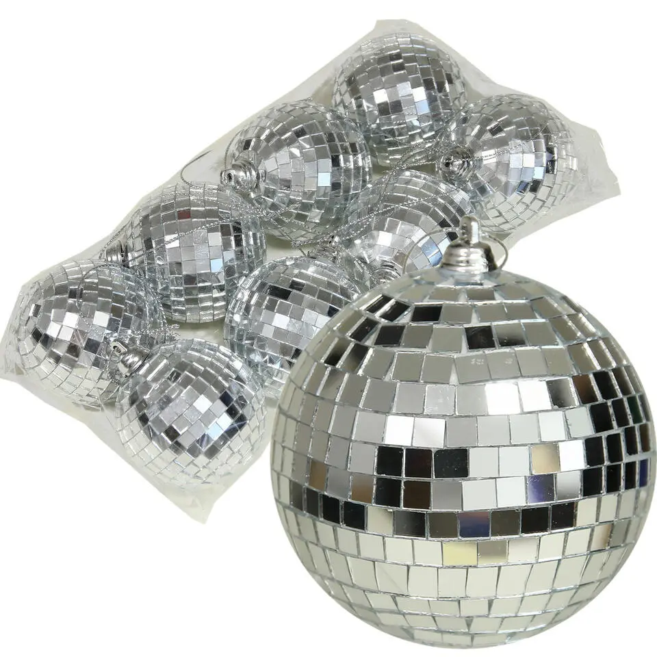 Othmar Decorations kerstballen - disco - 8x st - zilver - 6 cm