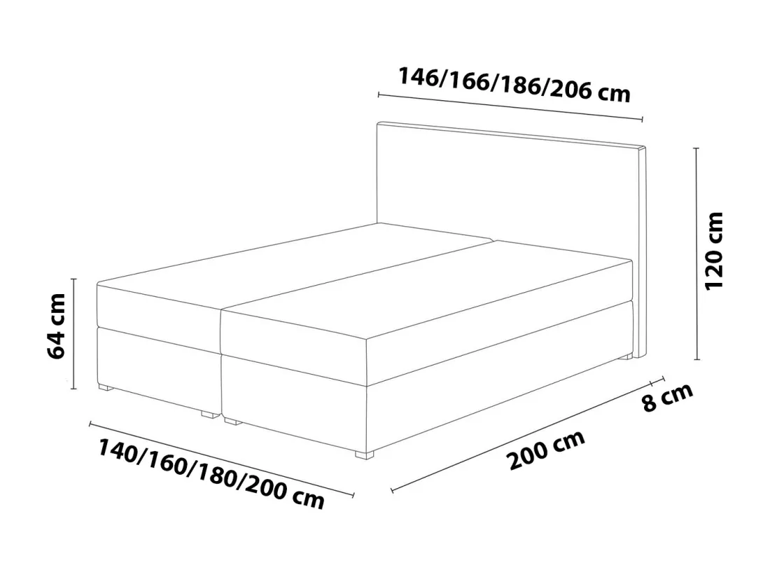 LE LIT BOXSPRING Moderno avec coffres de lit et surmatelas, en tissu Soro 91 (gris ombre), 180x200 cm.