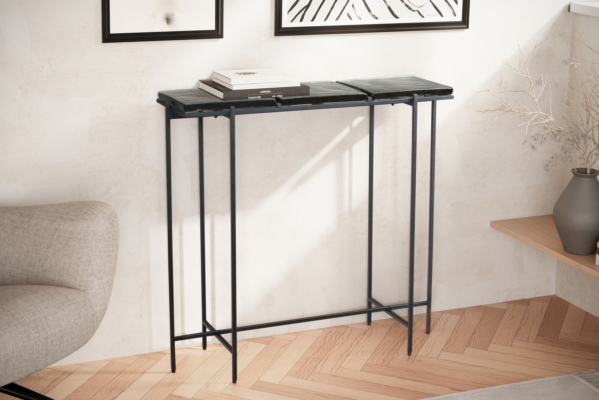 Konsolentisch FineBuy Anrichte 90 cm Ablagetisch Flurtisch Glas Metall Modern