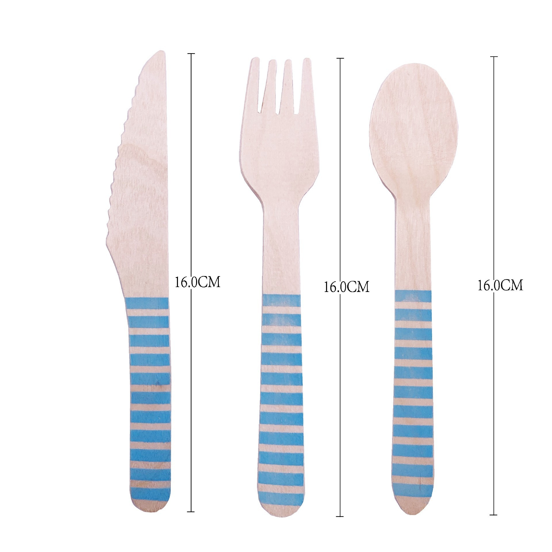 (48-tlg. Set) Einweg Holz Besteck Party Tisch Dekoration - Braun / Blau