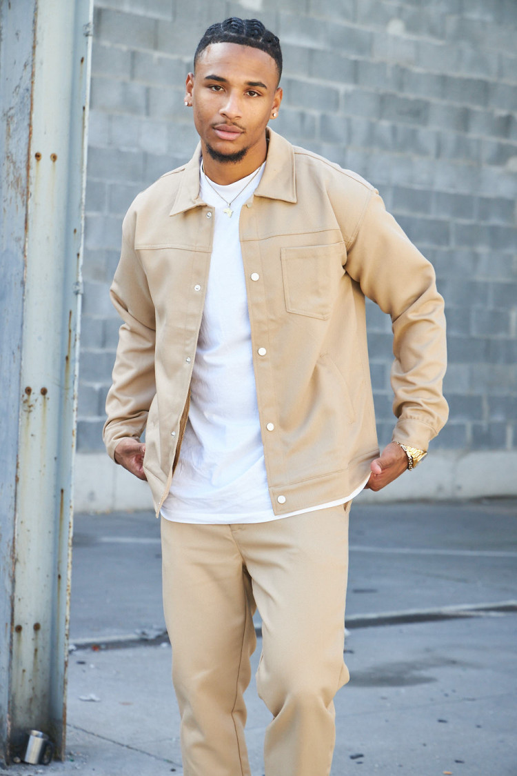 Ensemble 2 pièces veste + pantalon beige foncé à rayures