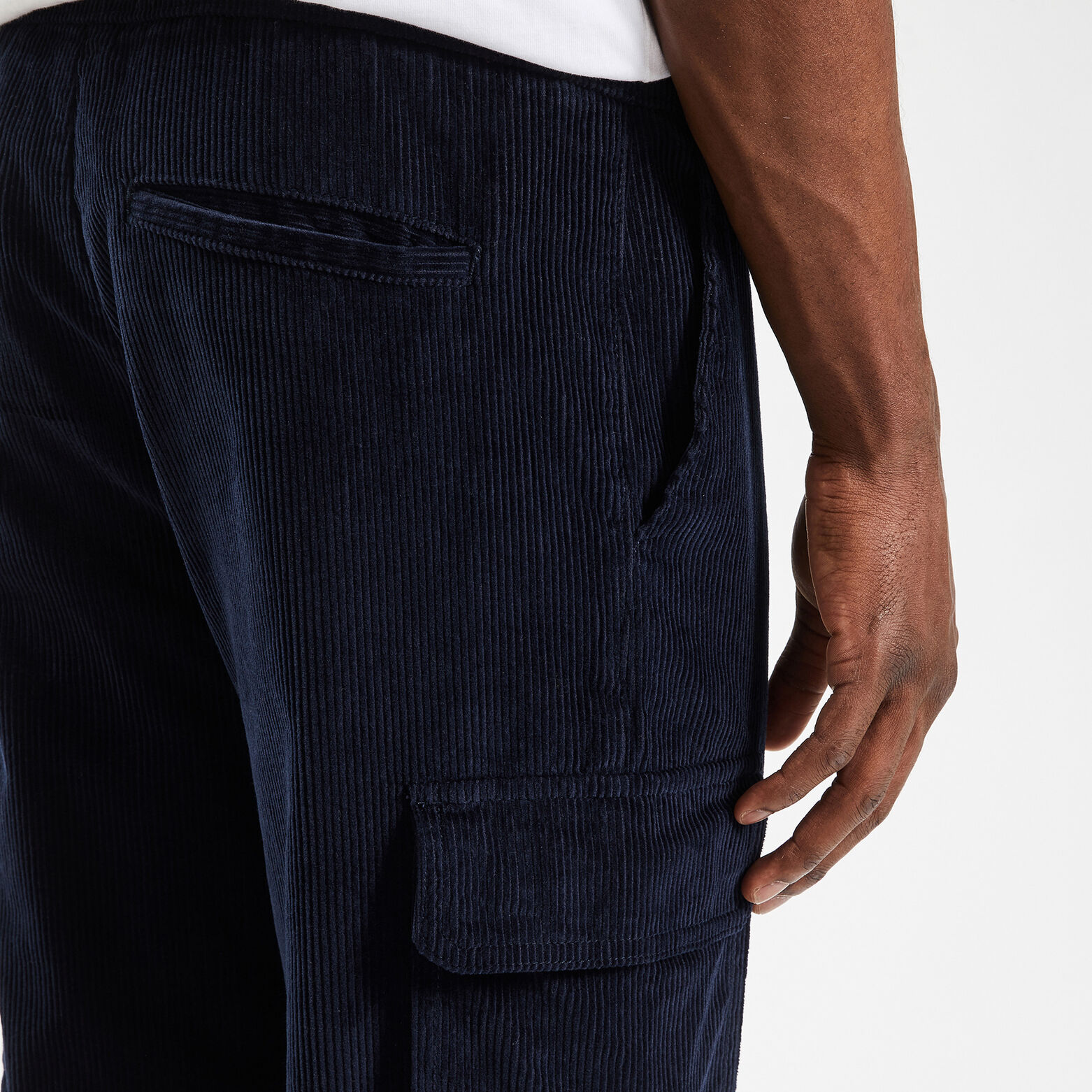 Pantalon cargo en velours coton recyclé Bleu foncé