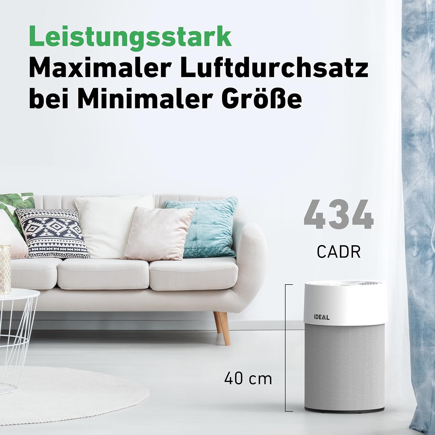 Luftreiniger IDEAL AP40 PRO bis 50m², HEPA- und Aktivkohlefilter, CADR 434 m³/h, 99,99% Filterleistung (Allergiker, Feinstaub, Pollen, Bakterien,), Made in Germany