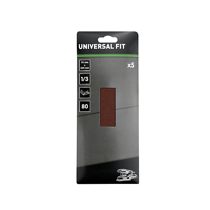 Abrasif pour ponceuse vibrante Universal 1/3 93 x 230 mm grain 80 sans trous, 5 feuilles