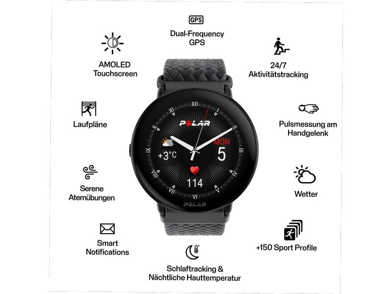 POLAR GPS-Sportuhr Ignite 3 Braided Yarn Fitnessuhr mit GPS
