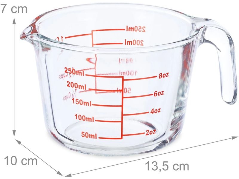 relaxdays Messbecher 250 ml, Rot/Transparent Glasmessbecher