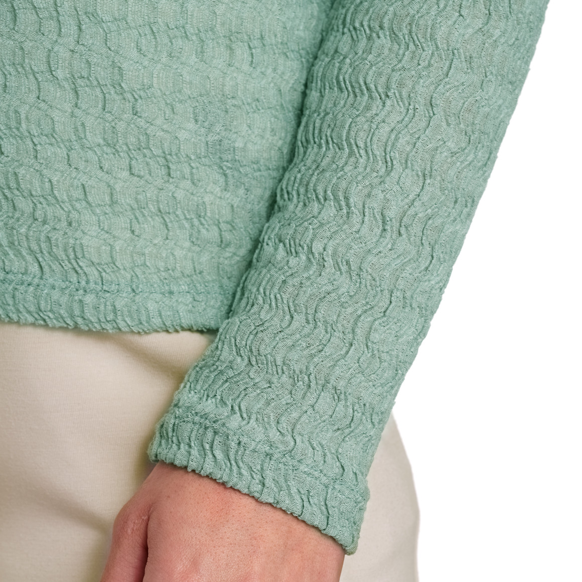 Damen Langarmshirt mit gekreppter Struktur salbei