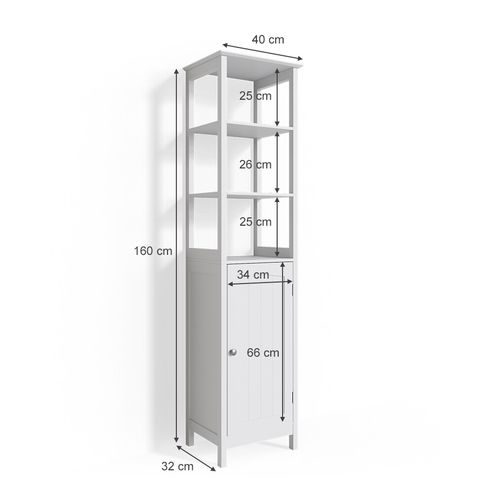 Vicco Badschrank Bianco Hochschrank 160x40x32cm Badregal Badmöbel weiß Holz Badezimmerschrank im Landhausstil