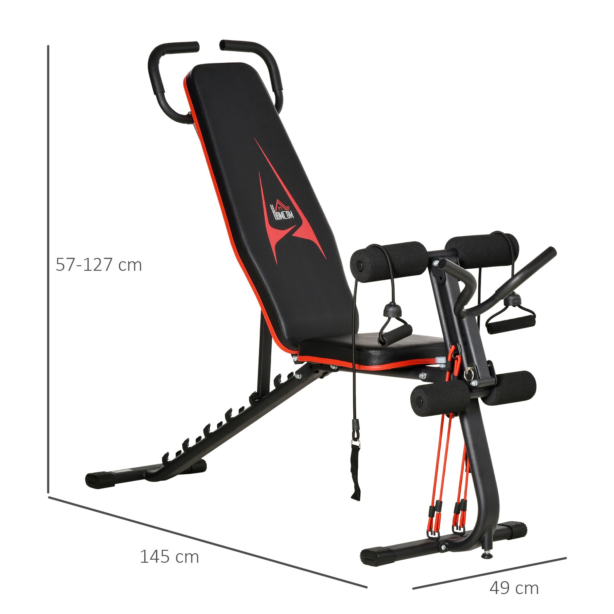 HOMCOM Hantelbank mit Knöchelpolster und verstellbarer Rückenlehne schwarz 145L x 49B x 57-127H cm