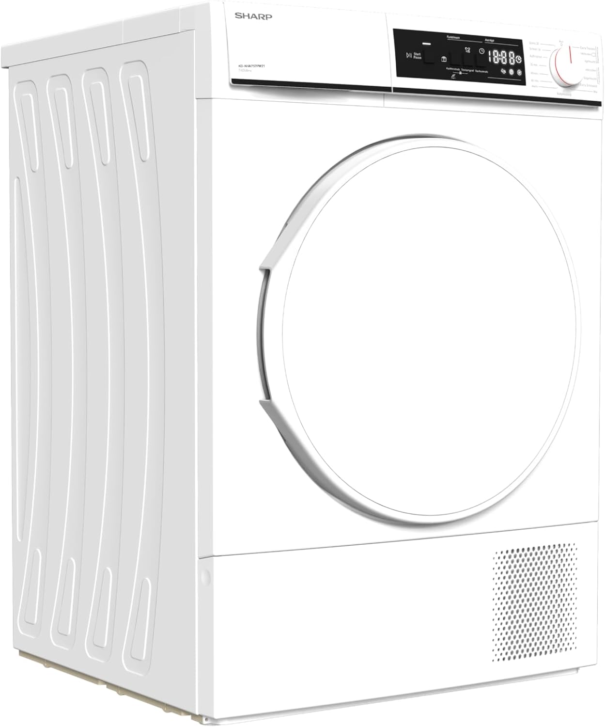 Sharp KD-NHA7S7PW21-DE Wärmepumpentrockner Frontlader, E, 7 kg, 15 Programme, 30 Min. Kurzprogramm, Schontrommel, LED-Innenbeleuchtung, Kindersicherung, Weiß