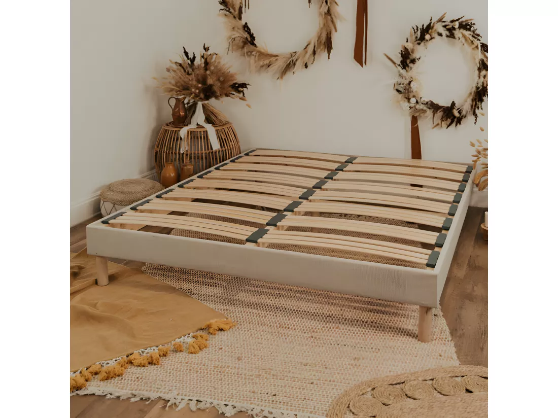 Sommier déco en kit beige ep 15cm avec pieds 140x200