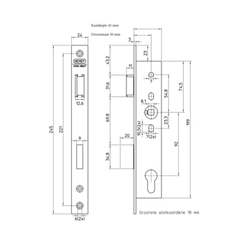 NEMEF Smaldeurslot 9602/07 Doorn 30 mm PC 92mm