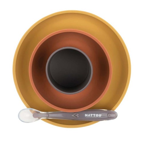 Set assiette en silicone Ocre/Brique (Bol-Verre-Cuillère) - NATTOU