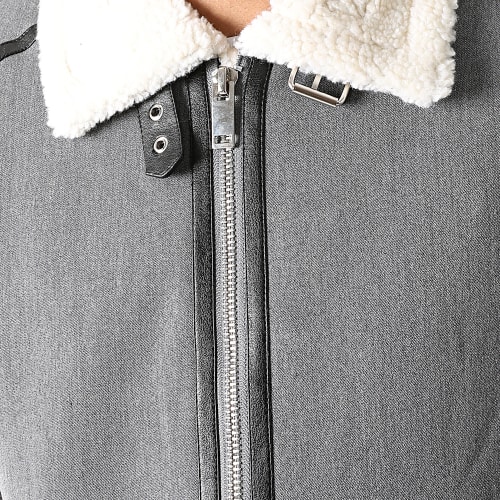 Veste Zippée Col Mouton 220002 Gris Chiné