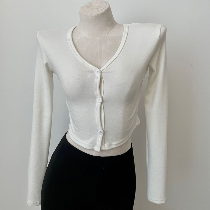 Rosehedge - V-hals effen cropped vest met knoopjes