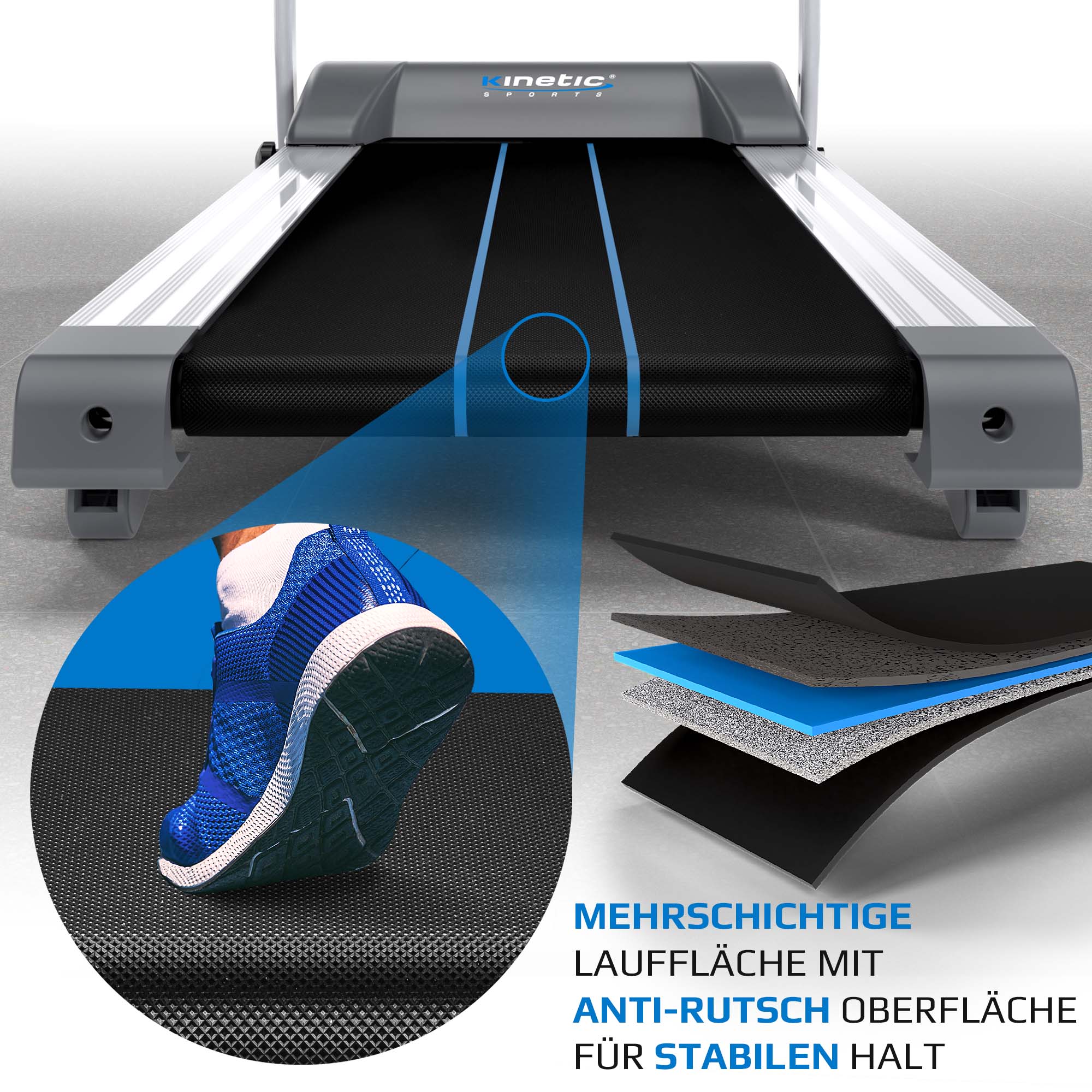 KINETIC SPORTS Pro Laufband klappbar KST3000 mit großer Lauffläche - 1100W Motor, 12 Programme, Steigung für Geh- und Lauftraining, integrierte Lautsprecher, bis 12 km/h