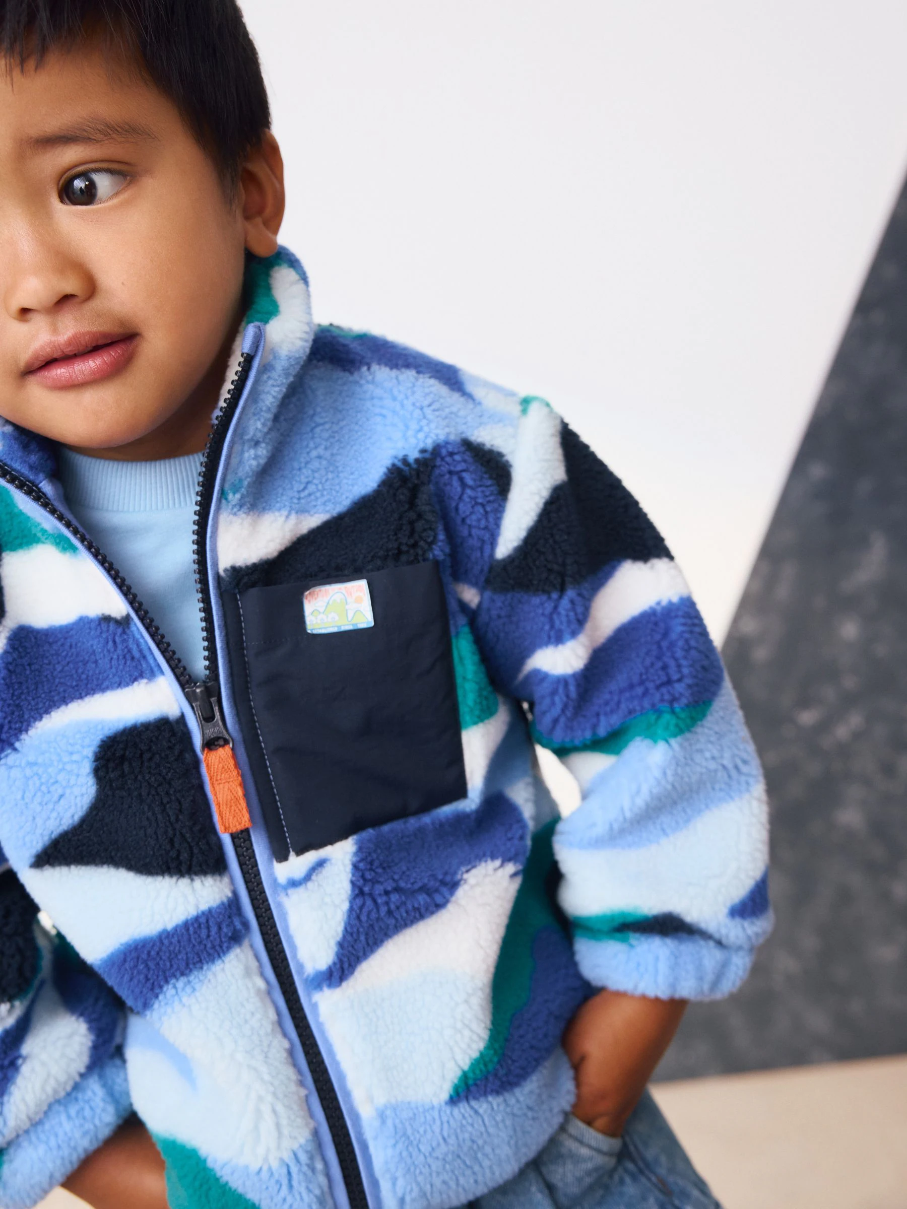 Blauw/wit - Fleece met patroon en ritssluiting (3mnd-7jr)