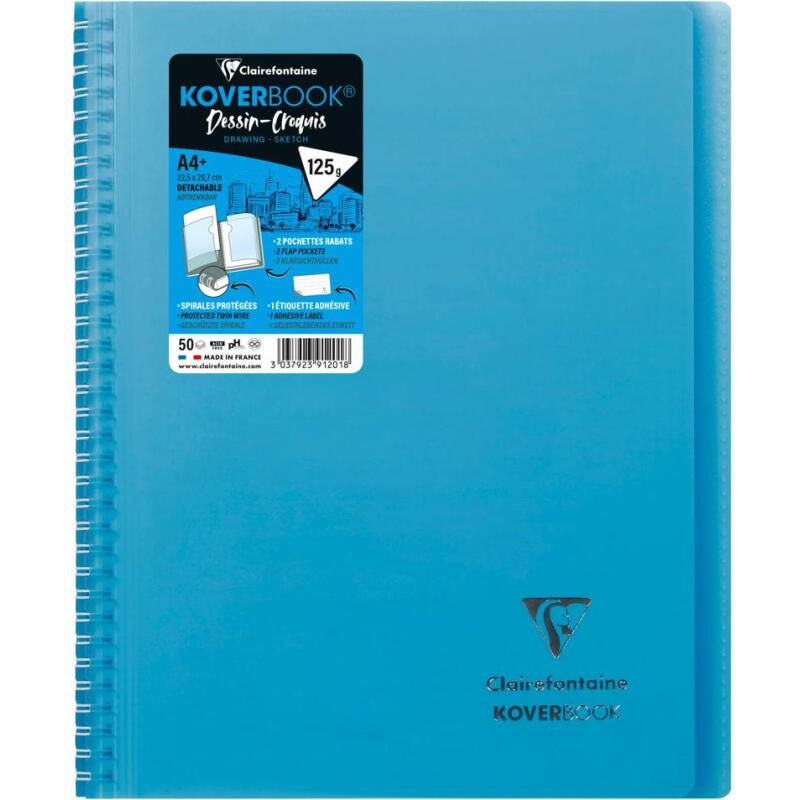 Cahier dessin/croquis Koverbook reliure intégrale enveloppante A4+ 100 pages papier blanc 125 g couverture polypropylène transparent - Assortis